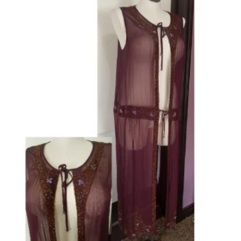 Low Waist Duster, Vintage Made 1920's/30's Flapper Style Chiffon Beaded Duster